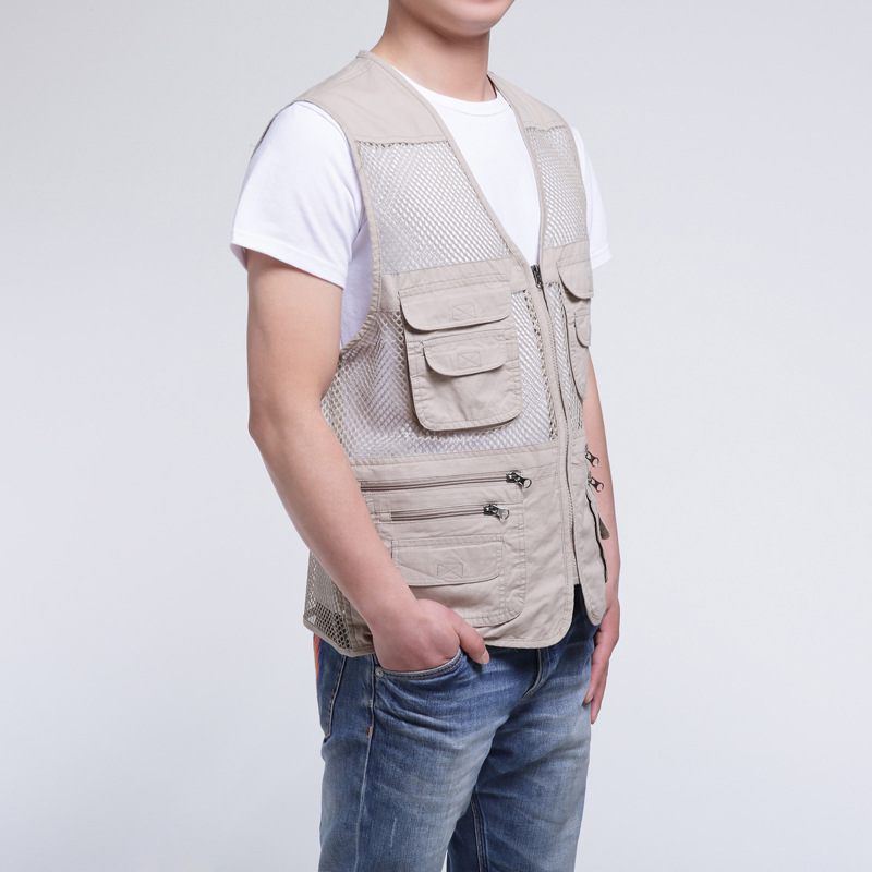 Áo phóng viên, áo gile lính cao cấp phối lưới ARM-1316 (Kaki)
